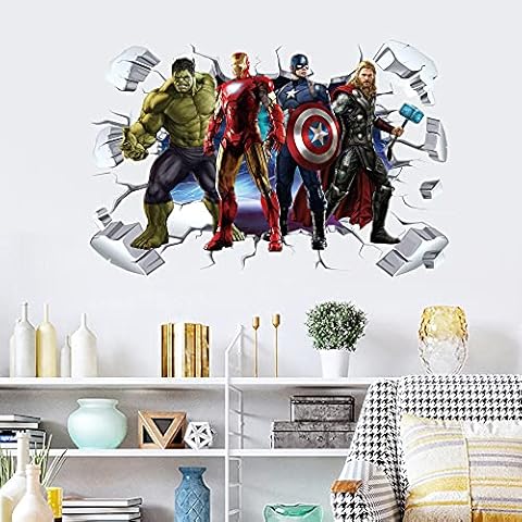 T-YU Superheroes Breaking Through Wall Sticker 3D Hulk Children Boys Wall Decals Peel and Stickers for Spider Walls Bedroom Living Room Home Décor( 15.7X23.7)Inch Cover