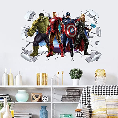 T-YU Autocollant mural 3D Motif super-héros avec Hulk sortant du mur Pour chambre à coucher, salon, décoration d'intérieur 40 x 60 cm