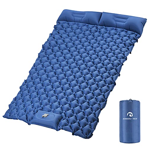 Kinmoku Sleeping Pad for Camping - 2 Person Sleeping Pad with Pillow Ultralight Camping Pad Foot Press Self Inflating Mattress Built in Pump Waterproof and Compact Sleeping Pads for Backpacking Hiking