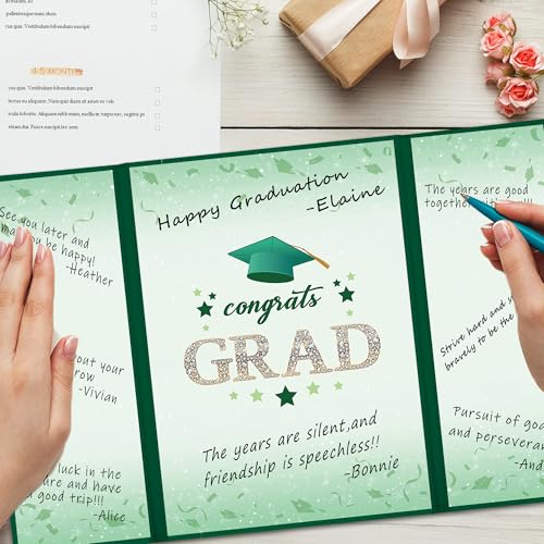 Image of Vlipoeasn 2PCS Graduation Guest Book Alternative, Green Gold Class of 2026 Party Decorations, Grad Signature Book for 2026 College High School, Unique Graduation Gifts for Friends