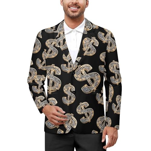 Diamond Dollar Sign Men's Suit Jacket 2 Button Lapel Blazers Business Coat Tuxedo for Wedding Dinner