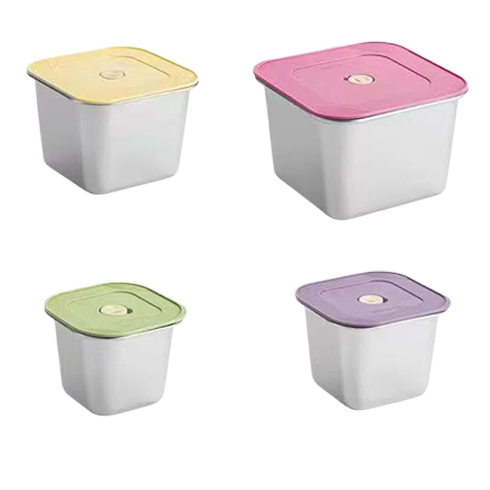 Shntig Meal Prep Container Set in Stainless Steel, 4 Piece Square Food Storage Boxes with Lids for Home Kitchen Storage Metal Food Boxes Assorted Size Lunch Containers Fridge Organizer Portion Square