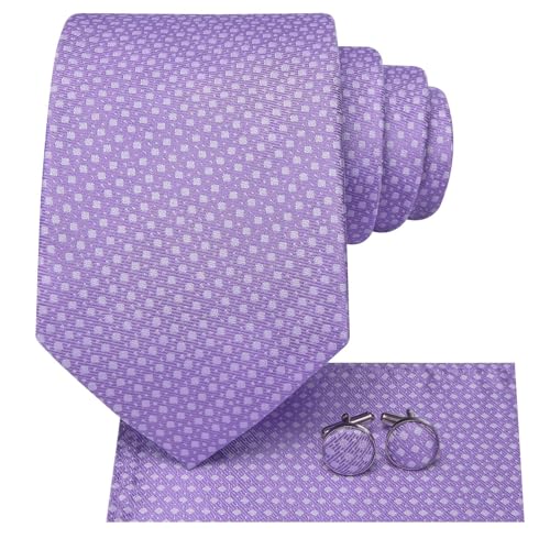 Image of Hi-Tie 70 inches Ties for Men Silk Extra Long Necktie and Pocket Square Cufflinks Set Men Big and Tall Tie Business