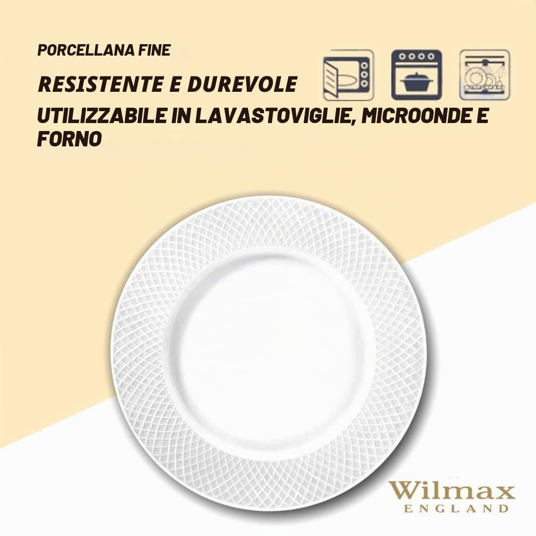 Wilmax - Piatti - 6 pezzi - Ø 20 cm - piatti in porcellana bianca - tavola - Lavabili in lavastoviglie - per colazione, per dolci - Confezionati in una confezione regalo