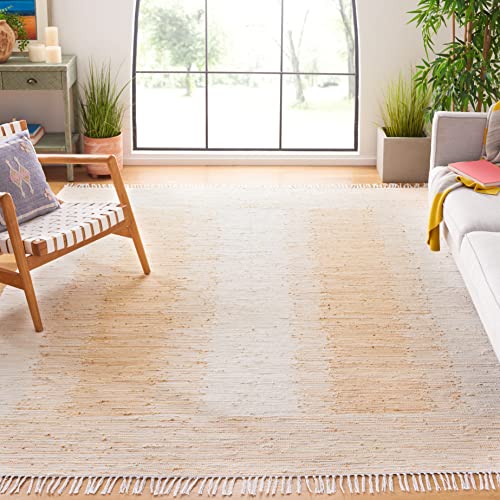 SAFAVIEH Montauk Collection X-Large Area Rug - 11' x 15', Beige, Handmade Fringe Cotton, Ideal for High Traffic Areas in Living Room, Bedroom (MTK752A)