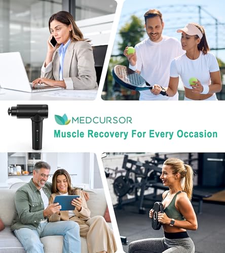 Image of Medcursor Massage Gun - High Intensity Brushless Motor, Handheld Percussion Deep Tissue Massager with 6 Massage Heads for Sore Muscle and Stiffness, Gifts for Father /Dad (Black)
