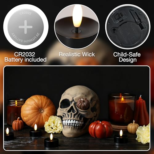 Image of 50 Pack Black Battery Operated Tea Lights, Realistic Flickering Flameless LED Tea Lights, 3D Wick Fake Flameless Tealight Candles for Wedding, Festival, Party, Home Decor