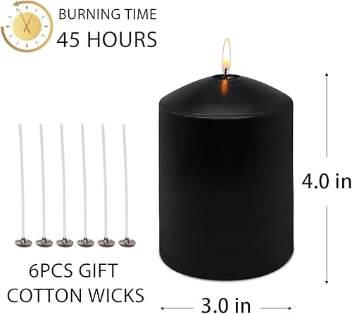 Miniatura 7 de Velas de pilar negras de 2.0 pulgadas, velas de columna sin goteo sin perfume de 2 x 3 para Halloween, boda, fiesta, hogar y mesa de comedor, 12