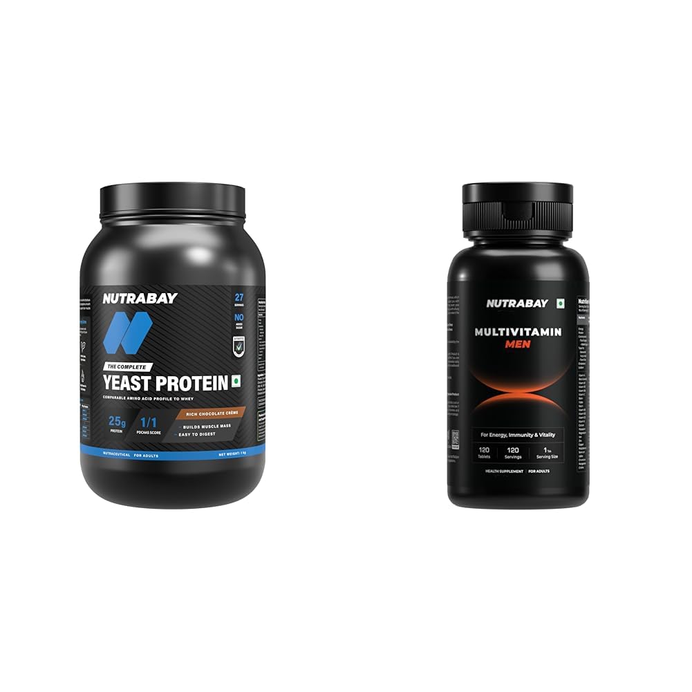 Nutrabay Yeast Protein Powder - 1kg, Rich Chocolate Crème | 25g Protein & 6.7g BCAA Per Scoop | Al | Nutrabay Pro Active Multivitamin for Men with Zinc, Magnesium, Vitamin B,C,A,E – Enhances Energy,-image-29