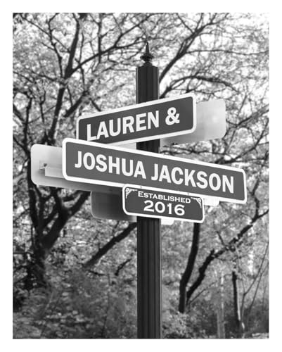 Lover's Lane Street Sign Art - Personalized Wedding Gift - Custom Names and Special Date, Lovers Crossroads Sign, Engagement Party Decorations and Gift for Couple, Black and White Print