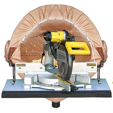 GARVIN Miter Saw Dust Collection Hood with Light, Dust Solution for Table Miter Saw, Chop Saw Hood Dust Collector Attachment, Accessory Holes, with Storage Bag, Fits All Miter Saws Khaki Cover
