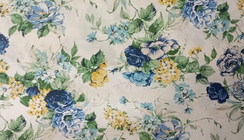 TE Texna Tela de Loneta Estampada Diseño Floral Magnolia, 80% Algodón 20% Poliéster, 280 cm Ancho, Rojo y Azul, Ideal para Cortinas y Cojines (Azul)