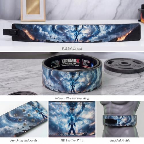 Image of XTREMEX 13mm Storm Dragon Weightlifting Lever Belt (Blue, M) | Deadlift & Gym Belt for lower back support, Squats, Powerlifting belts for Men and Women with heavy duty buckle