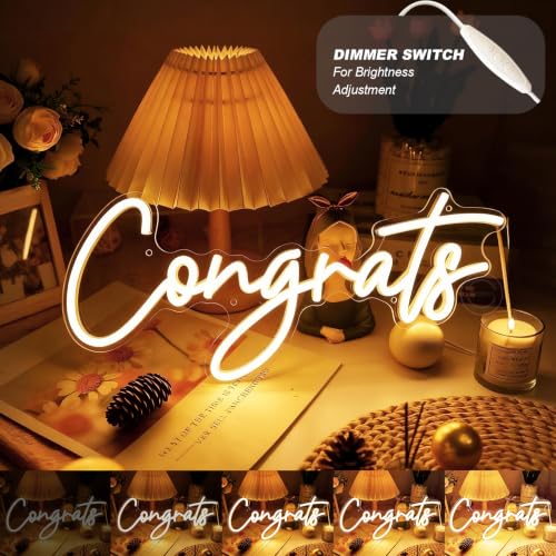 Image of Britrio Congrats Neon Sign Wall Art Decoration LED Neon Sign for Congratulations Graduation Wedding Ceremony Birthday Party Celebration Banquet Backdrop Grad Gift Warm White 5V USB Powered