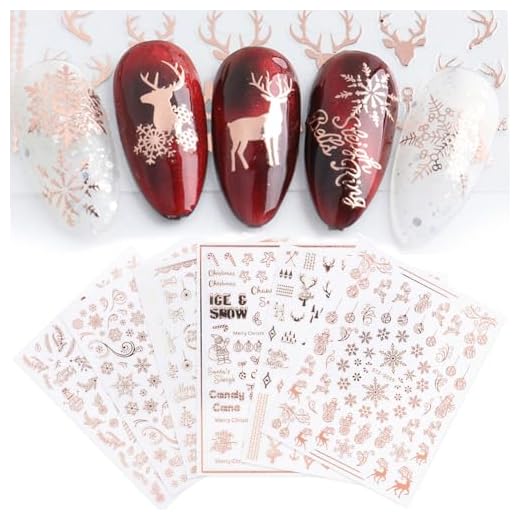 Fogli Adesivi Unghie Natale Nail Art Stickers Oro Rosa Fiocco di Neve
