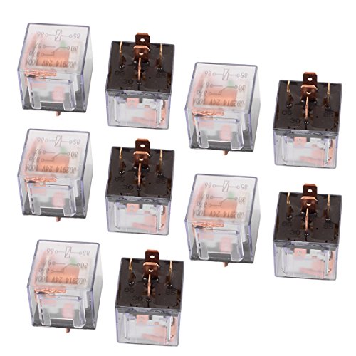 Aexit DC 24V Antitheft 100A 5 Pins SPDT Clear Shell Green Light Car Automotive Alarm Accessories Relay 10pcs