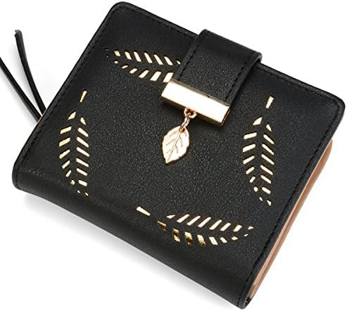 VODIU Women's Short Purse Leather Medium Wallet Leaf Bifold Card Coin Holder Small Purses Buckle Zipper Clutch