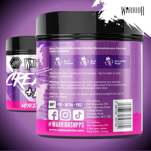 Warrior Créatine Monohydrate + EAA 270 g – 30 Portions – Supplément Sportif pour Force, Récupération et Soutien Musculaire – Poudre Pré- et Post-Entraînement (Fruits Rouges) – Image 5