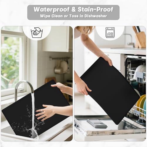Rnivvi Silicone Coffee Mat, 16" x 24" Waterproof Raised Edge Coffee Bar Mats for Espresso Machine Station Accessories, Heat Resistant Dish Drying Pad for Kitchen Counter, Rubber Bar Decor Pad, Black by Rnivvi - Image 7