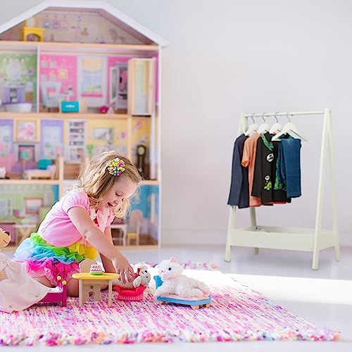 Relaxdays Kleiderständer Kinder, HxBxT 99 x 64,5 x 42,5 cm, Kleiderstange mit Ablage, Kinderzimmer, Standgarderobe, weiß, 1 Stück