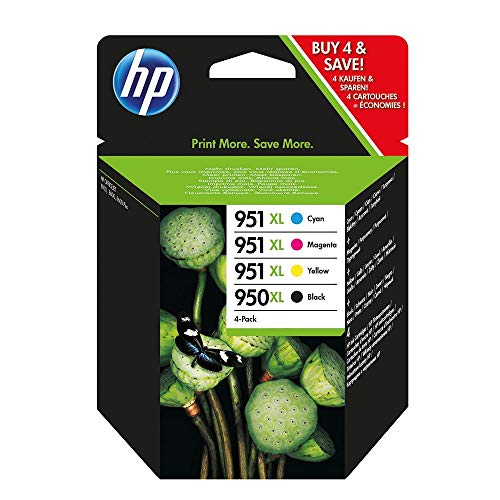 HP 950XL High Yield Black/951XL High Yield Cyan/Magenta/Yellow 4-Pack Original Ink Cartridges Cartouche d'encre 4 pièce(s) Rendement élevé (XL) Noir, Cyan,...