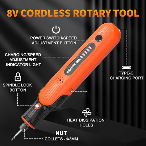 Image of Cordless Rotary Tool: 8V Rotary Tool Kit 103pcs Accessories - Electric Mini Power Rotary Tool for Polishing, Grinding, Cutting, Engraving, 5-Speed, Max 25000RPM, USB-C Charging
