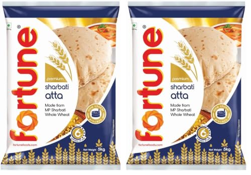 Image of Fortune Premium Sharbati Atta 5Kg | 100% MP Sharbati Whole Wheat Flour | Soft & Fluffy Rotis | High Fiber & Protein Rich Flour (Pack of 2)