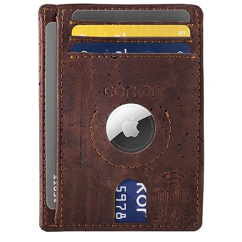 Cork Card Holder Men - Cork Wallet - Vegan Leather - Minimalist Slim Front Pocket RFID Zebra