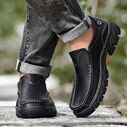 Image of COSIDRAM Men Walking Leather Shoes Sneakers Luxury Casual Slip On Loafers | Durable genuine leather upper, rugged non-slip outsole, suitable for outdoor hiking and daily casual commuting