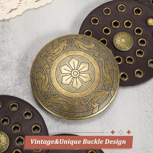 Image of WERFORU Women Wide Western Disc Belt Cowgirl Boho Leather Belt for Jeans Dress