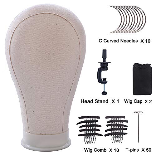 22" 23"Professional Canvas Block Mannequin Wig Head for Making Wigs, Displaying, Styling with Free Gifts Table Clamp Stands, T Pins, Curved Needles, Wig Clips by fani