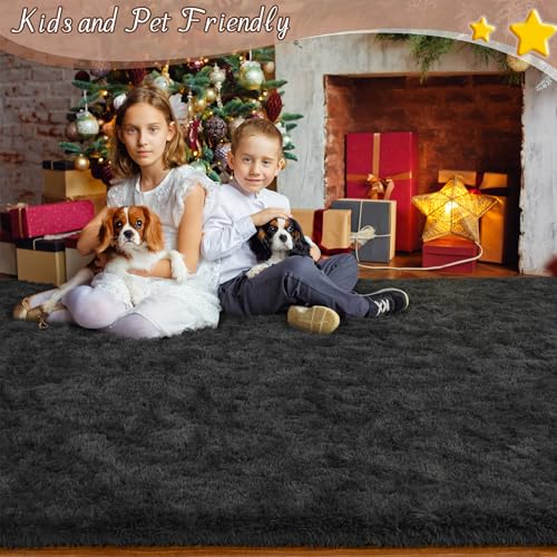 HOMORE Rugs for Living Room 5x8 Dark Grey Fluffy Area Rug Modern Shag Rugs for Bedroom, Super Soft and Comfy Carpet, Cute Carpets for Kids Nursery Boys Girls Room Decor