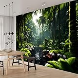 BCEOME Tropical Rain Forest 3D Self-Adhesive Wall Murals Wallpaper, Green Leaves Peel and Stick Photo Large Poster Wall Paper for Kids Bedroom Living Room Home Decor(59'H x 98'W)