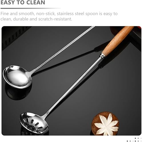 Miniatura 7 de Hemoton 2 cucharas de cocina para el hogar cuchara de acero inoxidable cuchara de sopa larga accesorio de cocina