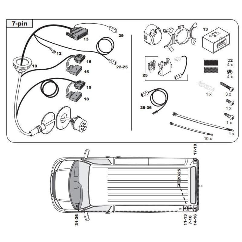 France Attelage Faisceau SPECIFIQUE 7 Broches pour Volkswagen Transporter T5 California (05/03-09/09)