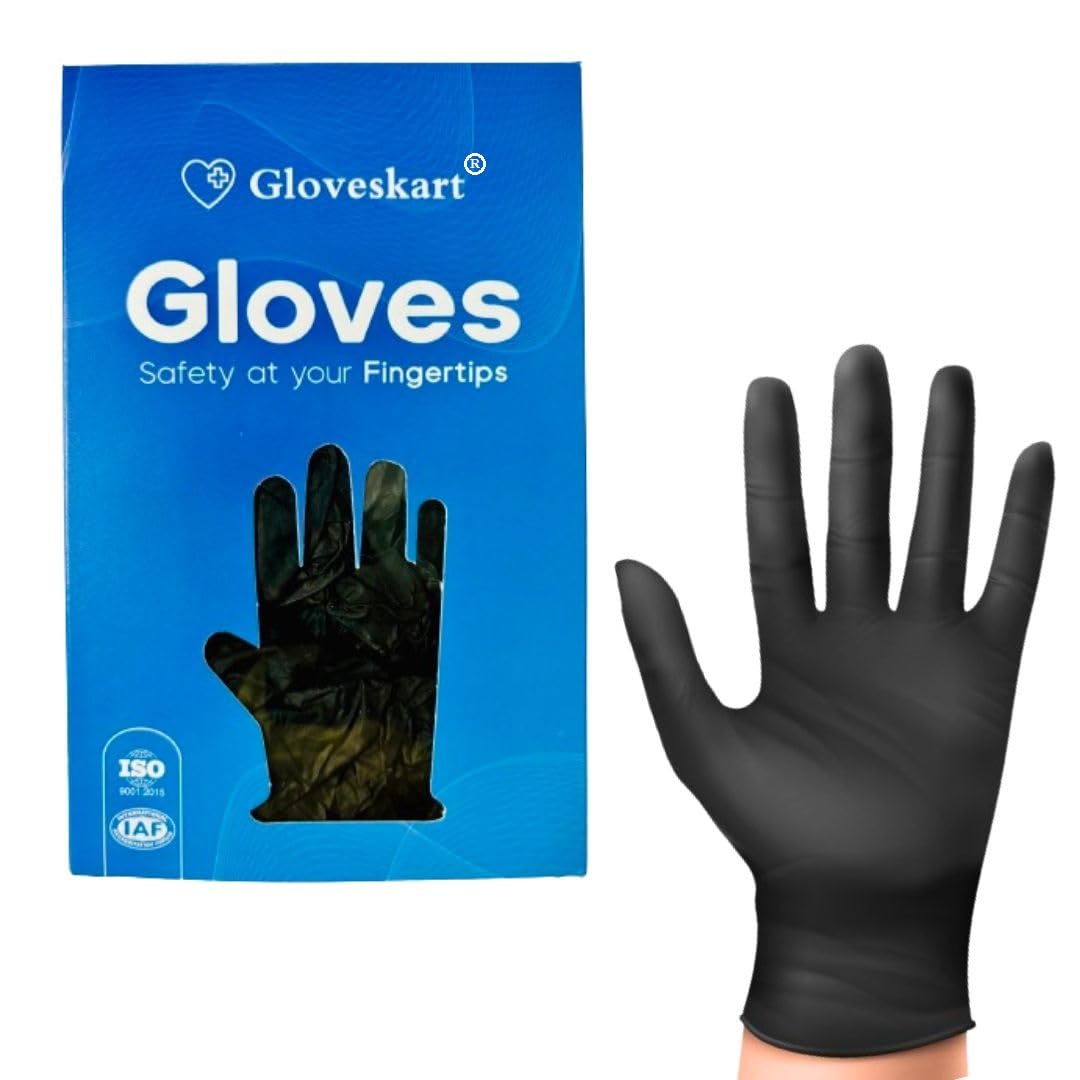 GLOVESKART® BLACK NITRILE GLOVES (SIZE: S,M,L)(PACK OF 20,30,50,80,100 Pieces) CE,FDA,ISO,IAF Certified,Food Grade,Multi-Purpose Disposable Black Gloves,Powder Free,Exact Quantity Count (Large, 80) (B0CX58M1MV) Amazon Price History, Amazon Price Tracker