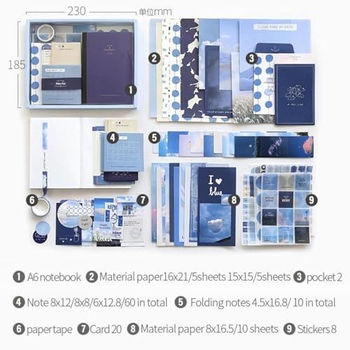 Image of VIBE VISTA Vintage Aesthetic Scrapbook Kit, 346 Pcs, A6 Grid Notebook, Washi, Envelopes, Scrapbook Papers, Folding Labels, Background Papers, Photo Frames (The Wind Chases The Clouds)