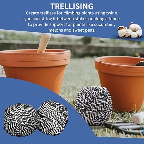 Image of LITO LINEN AND TOWEL 100% Cotton Twine Macrame Thread | Natural Cotton String for Cooking, Baking, Wrapping, Crafts, DIY Garden Decor & Gift Packaging (Black & White, 12PLY- 200 FEET- Pack of 1)
