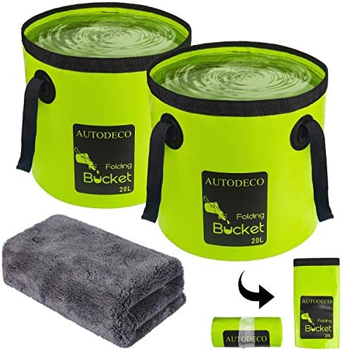 AUTODECO 2 Pack Collapsible Bucket 5 Gallon Container Folding Water Bucket Portable Wash Basin for Outdoor Travelling Camping Fishing Gardening Car Washing Green 20L