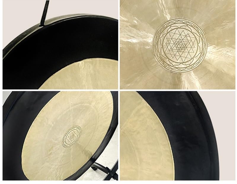 Chinese Gongs, Pattern Brass Gong, Tradition Percussion Instrument, For Sound Healing, Meditation, & Yoga, With Free Gong Hammer(Geometric Gong,22Inch)