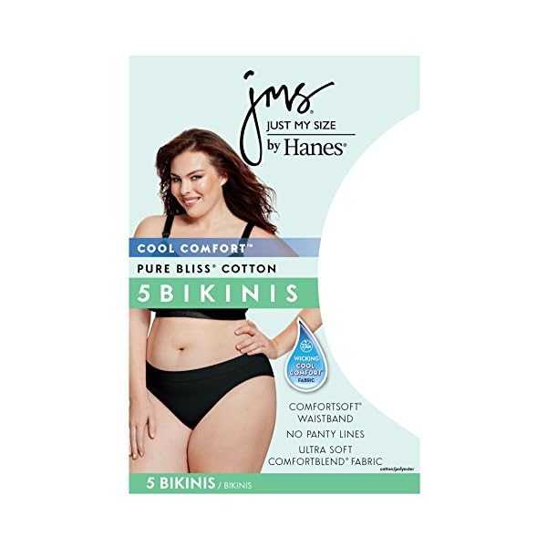 Just My Size Women's Plus Size 5-Pack Ultra Soft Bikini, Assorted Colors, 11