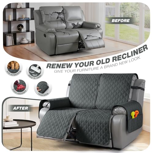 Image of TAOCOCO 100% Waterproof Recliner Covers, Recliner Sofa Covers with Leg Straps, Reversible Recliner Couch Cover for Reclining Chair, Washable Couch Protector for Pets Kids(2 Seater, Dark Gray)