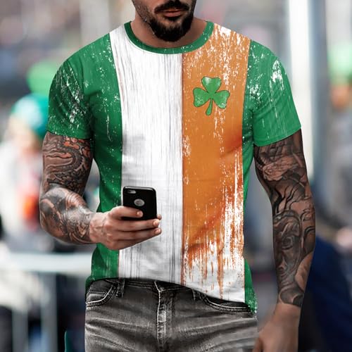 Image of Eciodci Men's St Patricks Day T-Shirts Novelty 3D Printed Shamrock Tuxedo Tees Shirt Clover Leaves Casual Short Sleeve Shirts