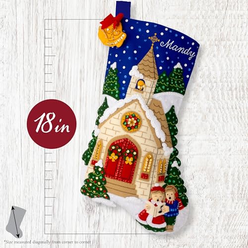 Image of Bucilla Felt Applique 18 inch Stocking Making Kit, Yuletide Chapel, Perfect for DIY Arts and Crafts
