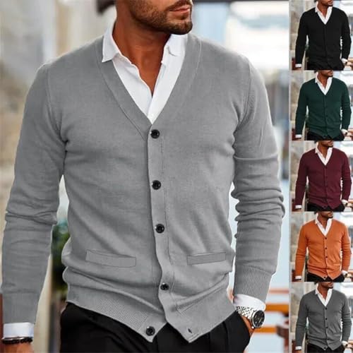 Men's Winter Solid Knit Sweaters Long Sleeve V Neck Button Up Cardigan Business Slim Sweater2