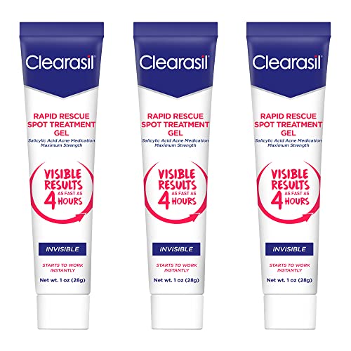 Acne Treatment Gel - Clearasil Rapid Rescue Spot Treatment Gel with Salicylic Acid Acne Medication for Acne Relief in as fast as 4 hours (Invisible Gel), 1 Ounce (Pack of 3)