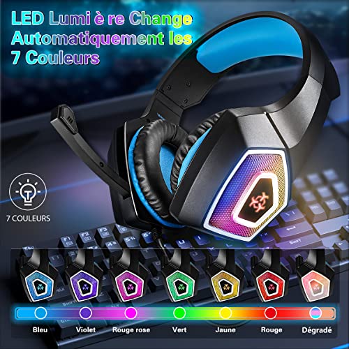Gamer-headset, PS4, pc, met microfoon, ruisonderdrukking, 3D, stereo, surround sound, 7 RGB-ledverlichting, Xbox One hoofdtelefoon met oorbeschermers, ademend, met 3,5 mm jack voor Switch, Laptop Tablet - Afbeelding 3