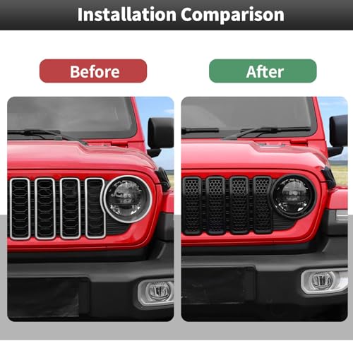 Image of CheroCar for JL Mesh Front Grille Insert & Headlight Turn Light Cover Trim Exterior Accessories for Jeep Wrangler JL JLU & Gladiator JT 2024-2026