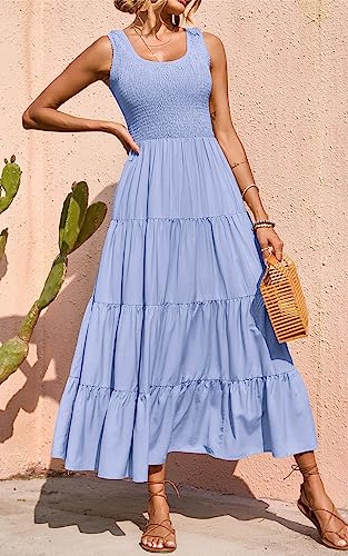 Image of PRETTYGARDEN Women's 2026 Casual Loose Plain Maxi Sundress Smocked Tank Dress Sleeveless Summer Beach Tiered Long Dresses