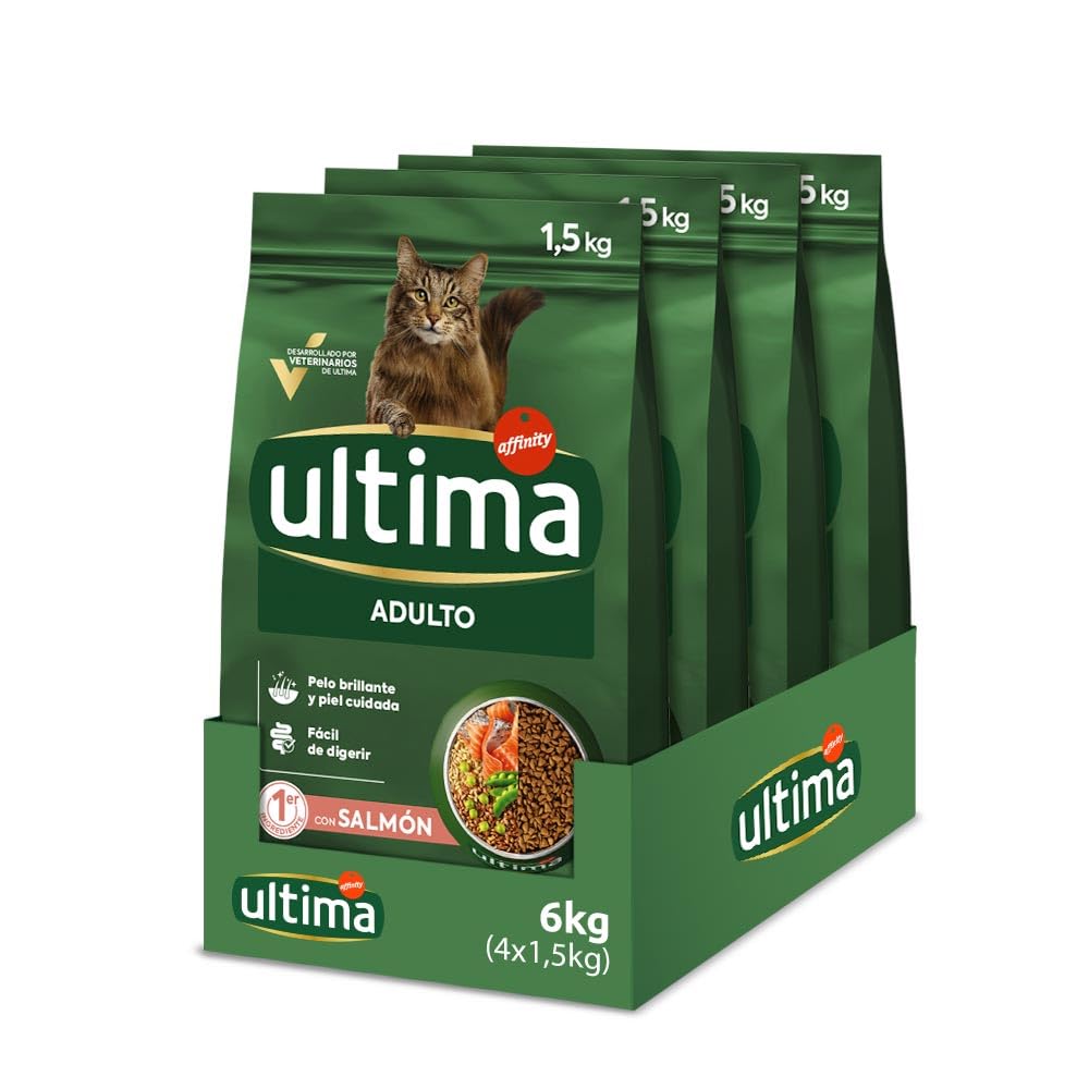Ultima Adult Salmón, Comida seca para gatos, Pack de 4 x 1,5kg, Total 6kg